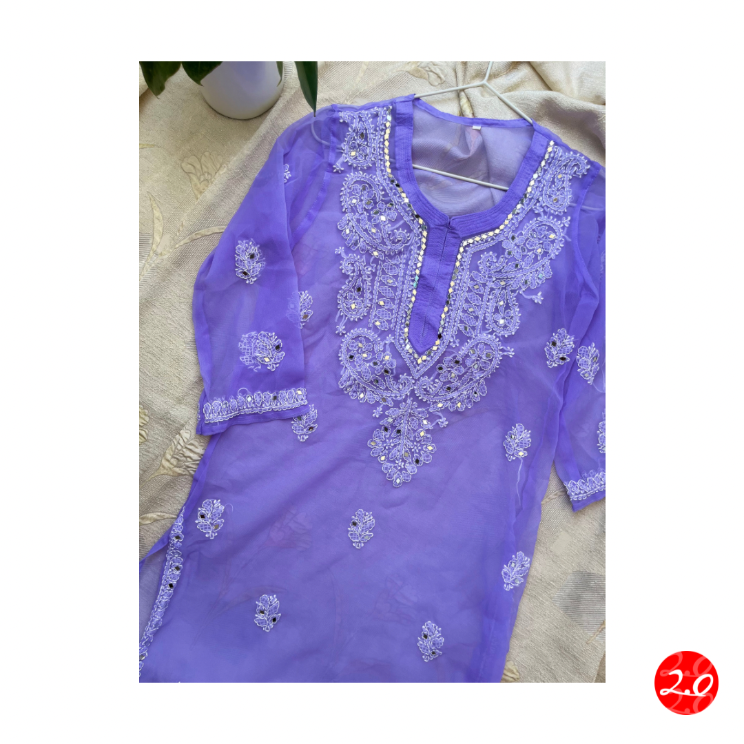 Lavender Mirror Chikankari Kurti