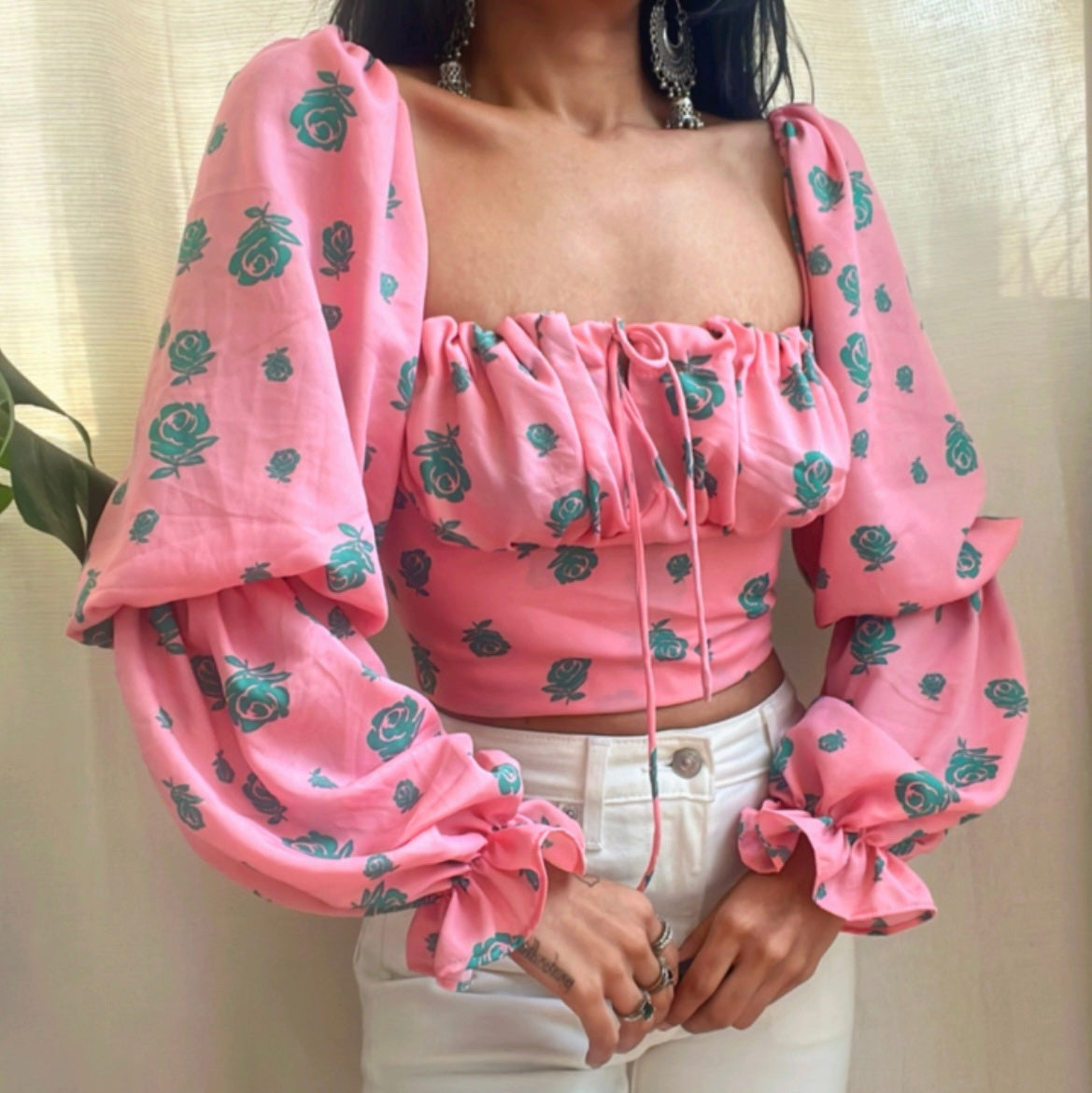Pink Rose Milkmaid Top