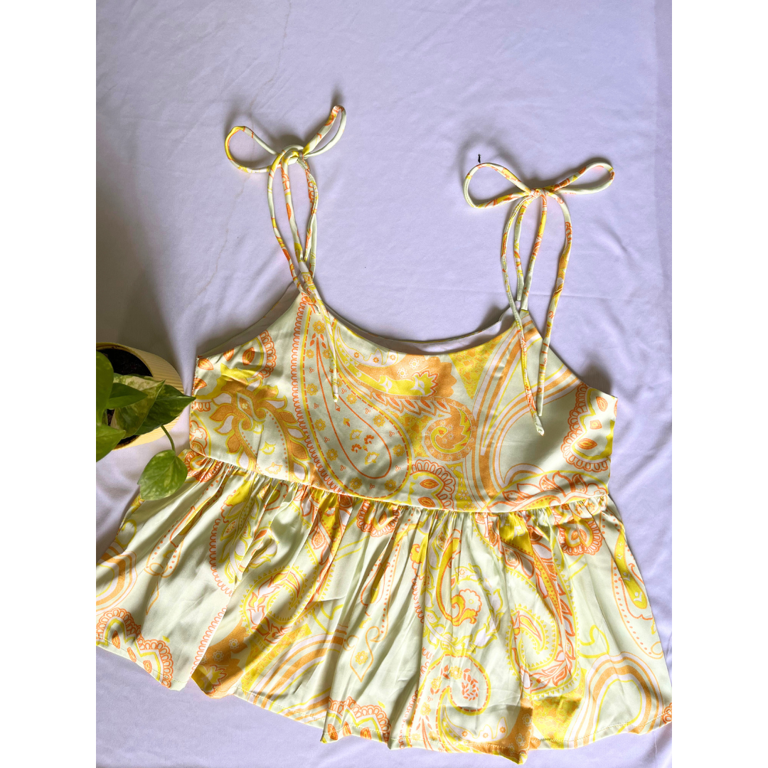 Tangerine Drift Ruffle Top