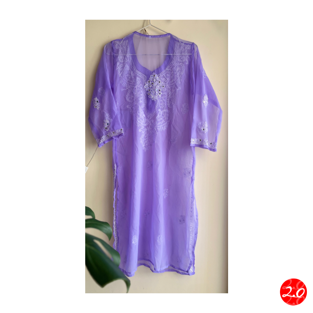 Lavender Mirror Chikankari Kurti