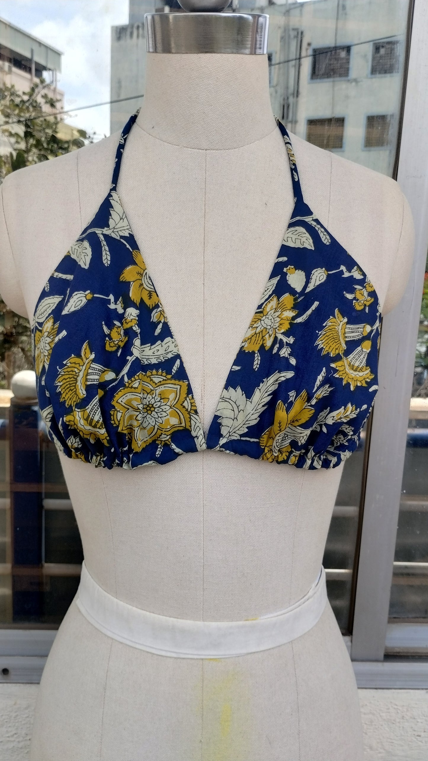 Blue weave combo: Crop shirt + Bikini Top