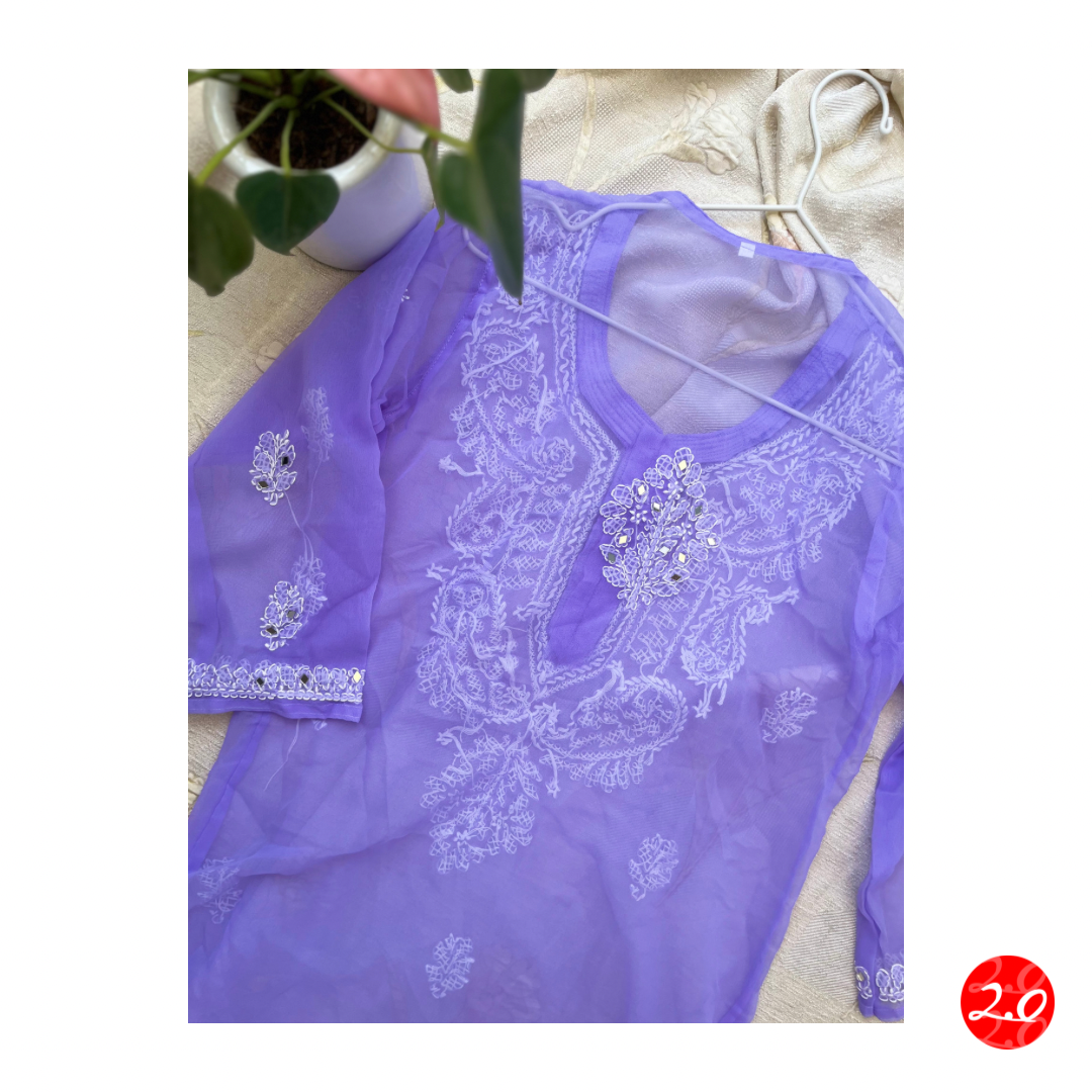 Lavender Mirror Chikankari Kurti