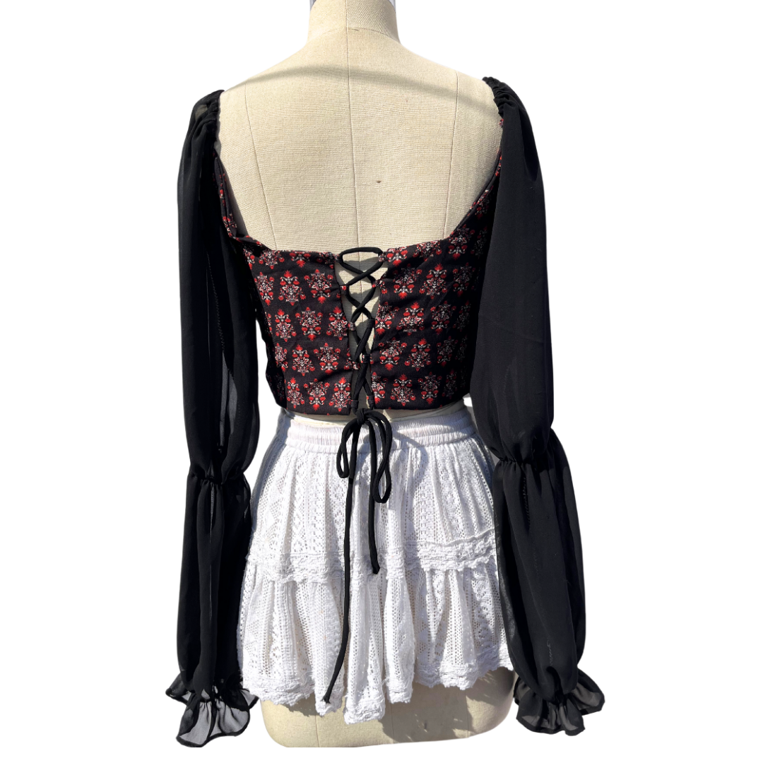 Black Floral Milkmaid Top