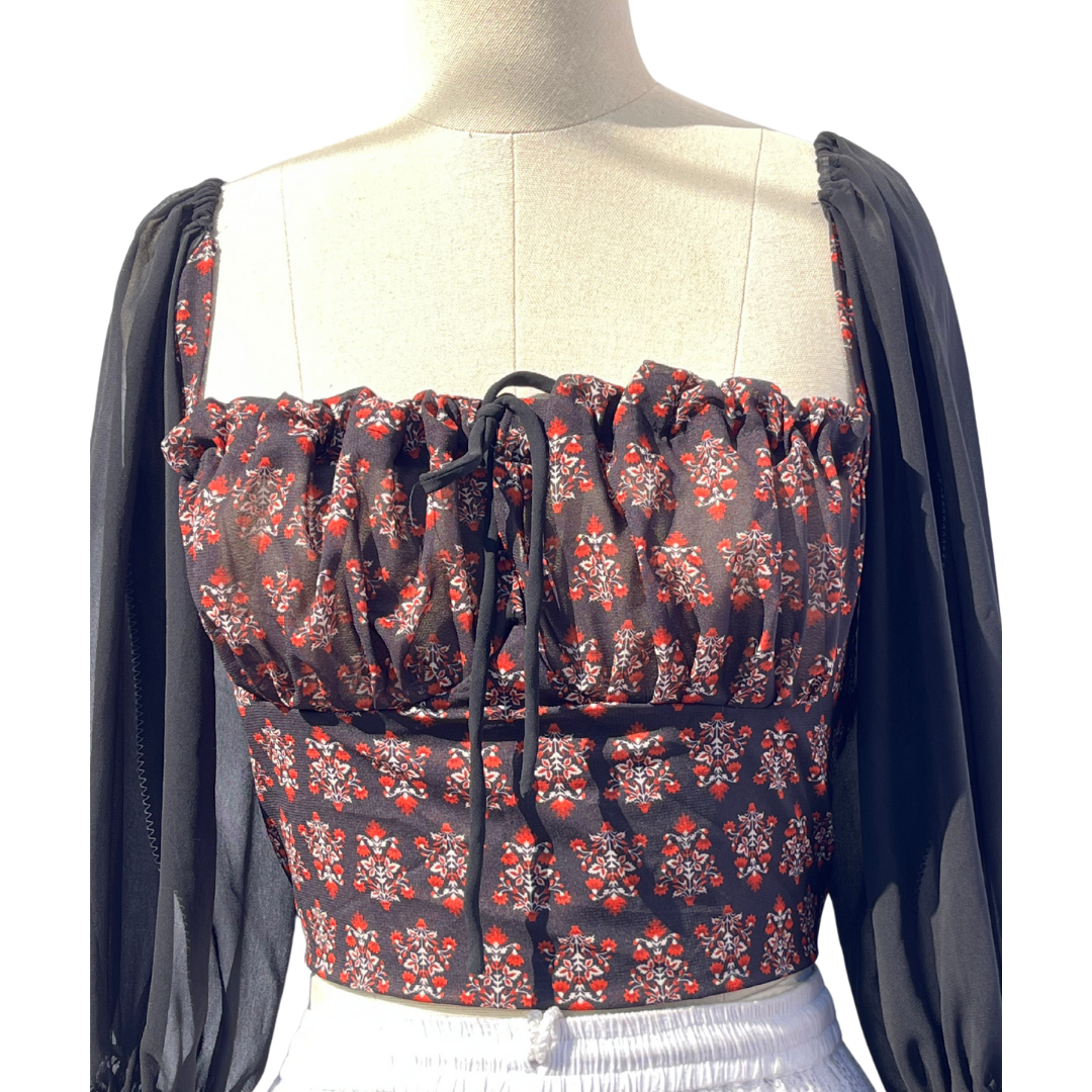 Black Floral Milkmaid Top