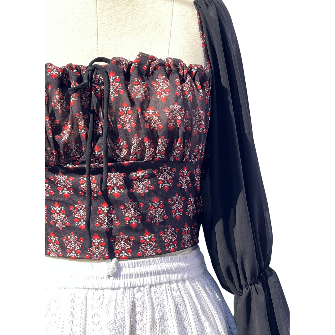 Black Floral Milkmaid Top
