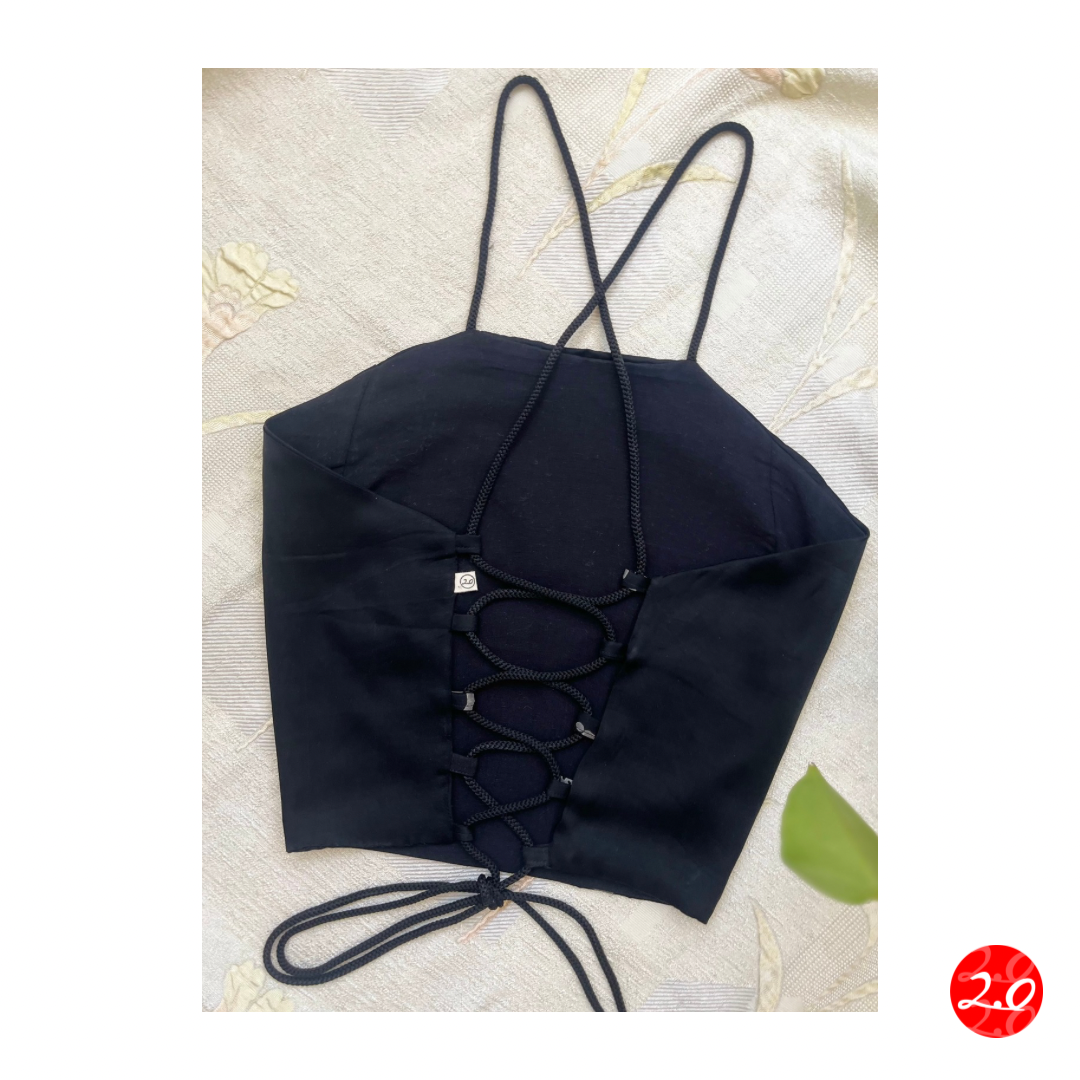 Satin black crop top