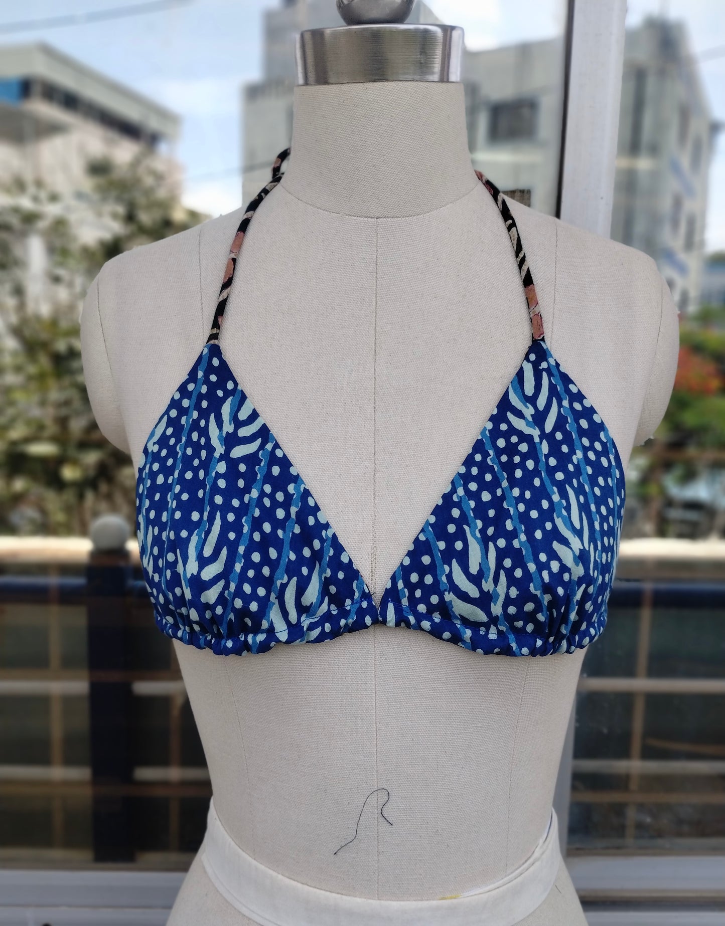 Blue weave combo: Crop shirt + Bikini Top