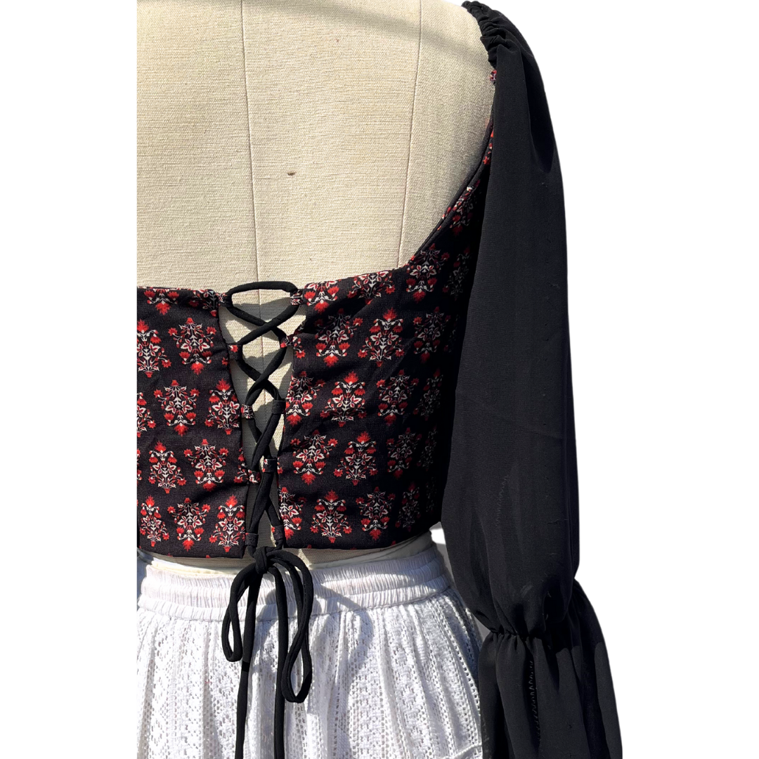Black Floral Milkmaid Top