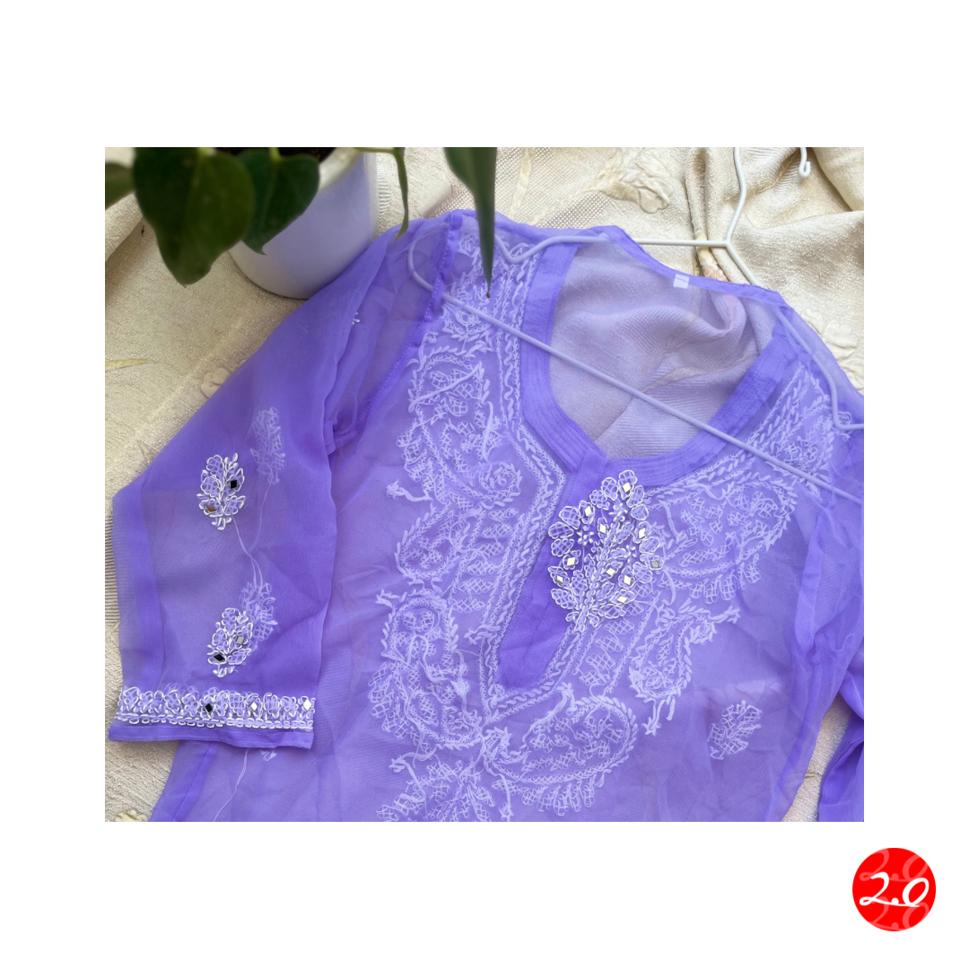Lavender Mirror Chikankari Kurti