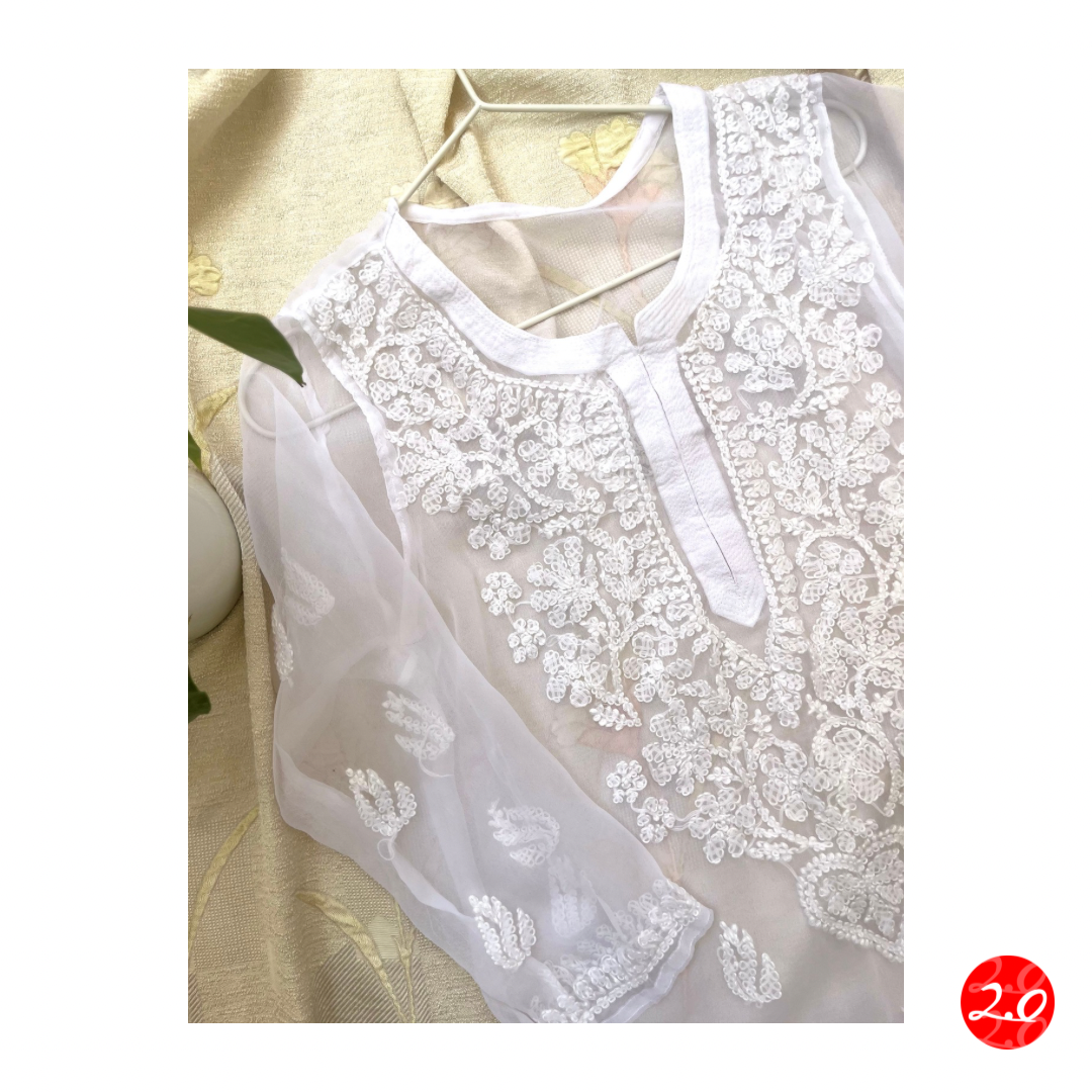 Lily white Chikankari Kurti