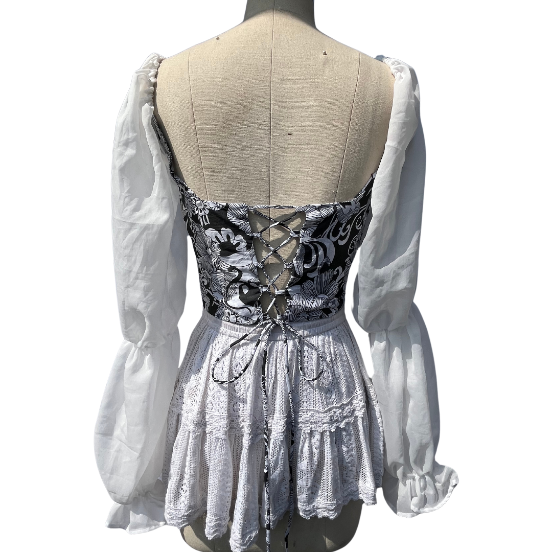 B&W Floral Milkmaid Top
