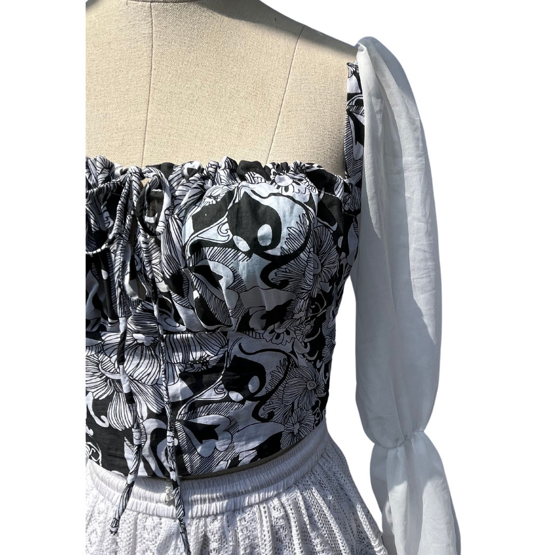B&W Floral Milkmaid Top