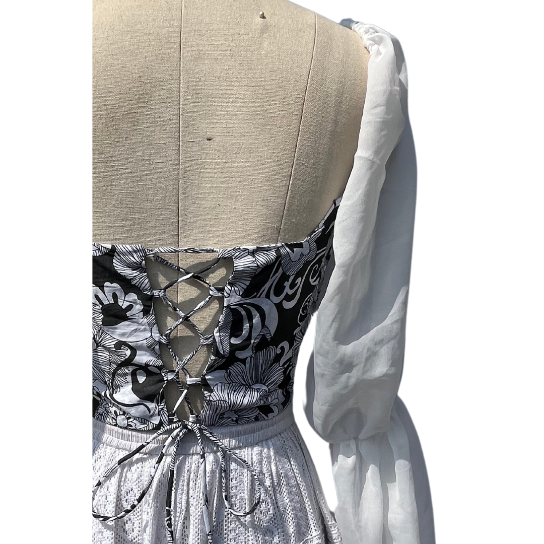 B&W Floral Milkmaid Top