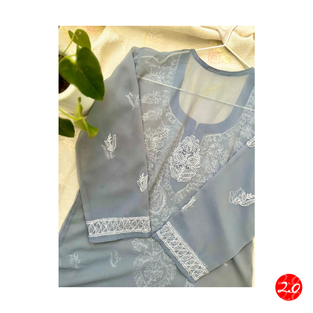 Light grey Chikankari Kurti