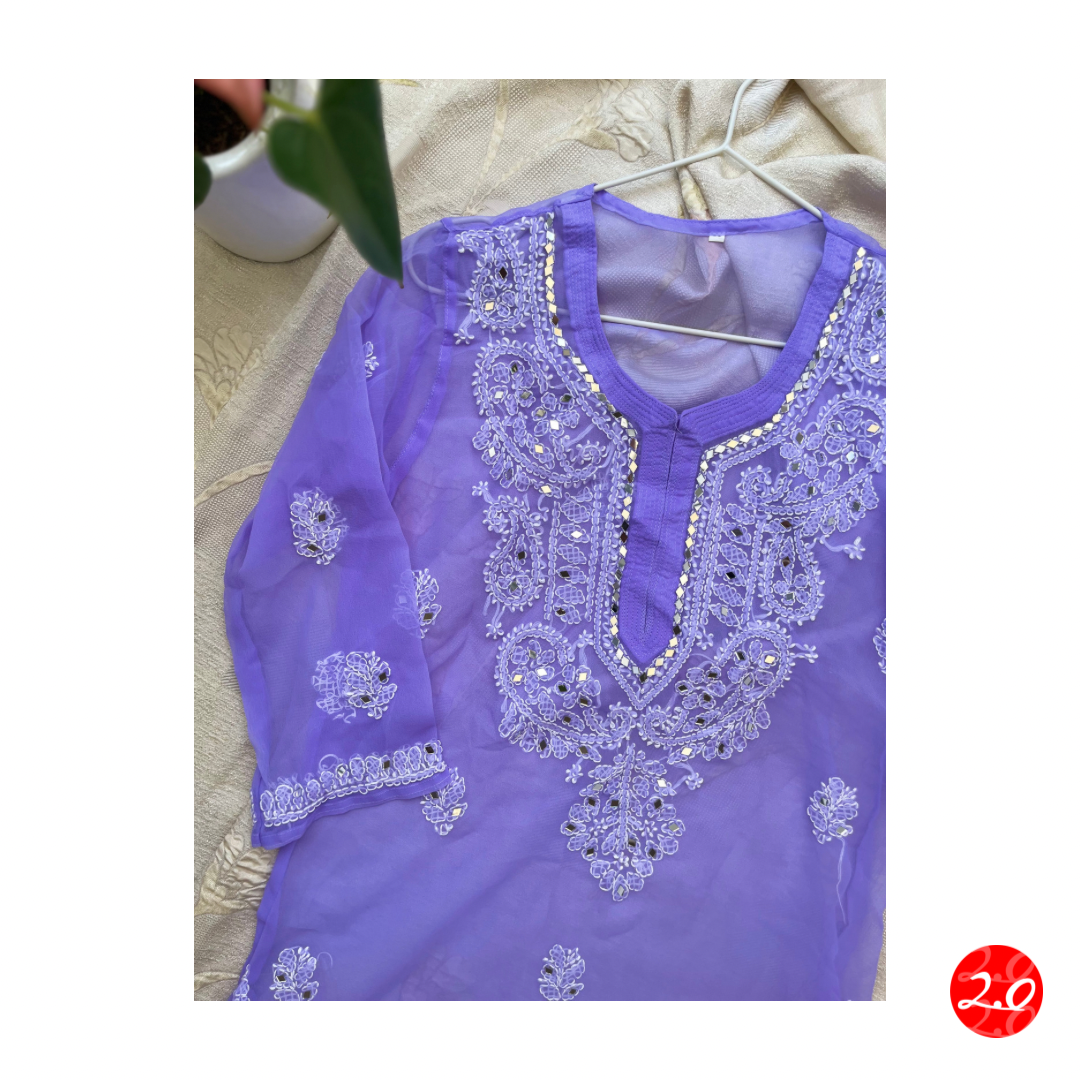 Lavender Mirror Chikankari Kurti