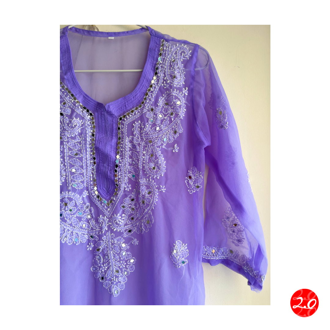 Lavender Mirror Chikankari Kurti