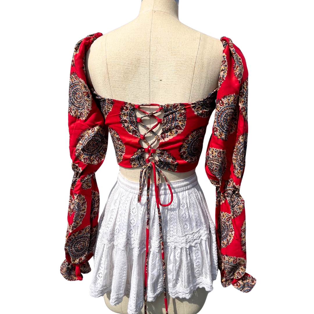 Red Mandala Milkmaid Top