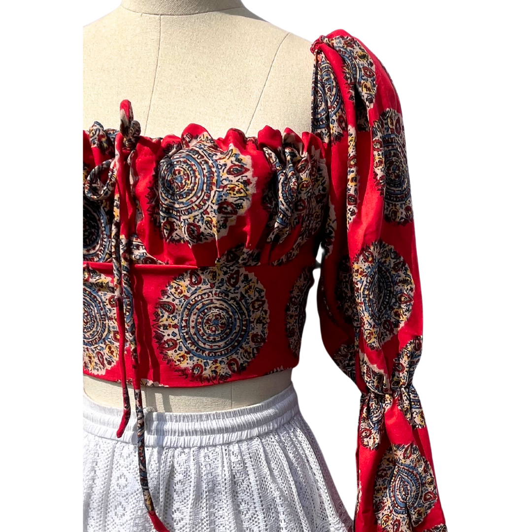 Red Mandala Milkmaid Top