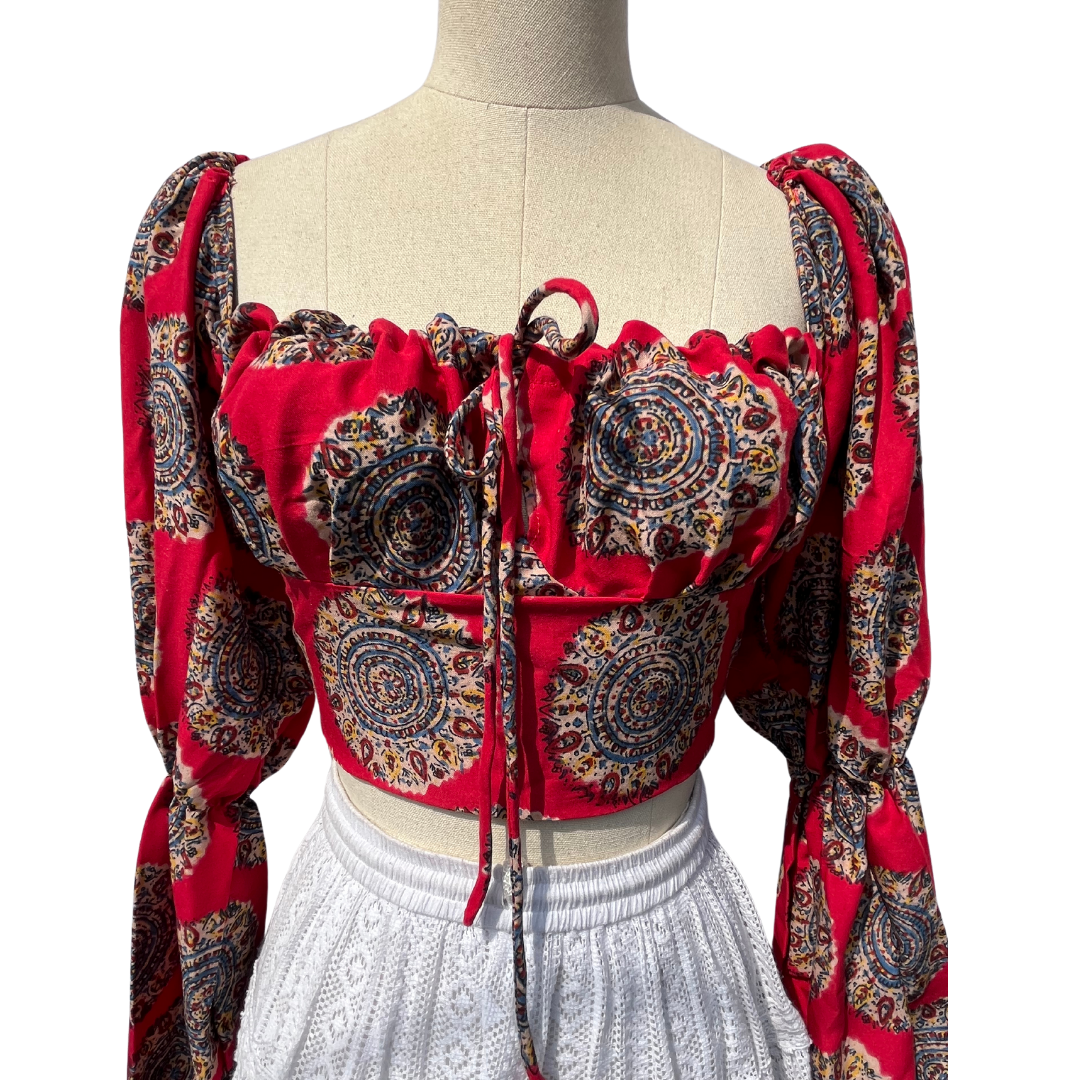 Red Mandala Milkmaid Top