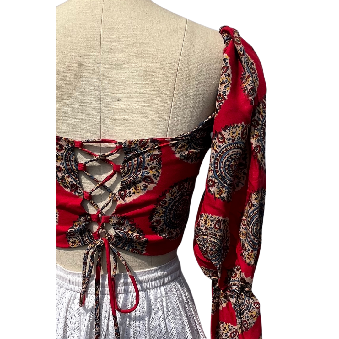 Red Mandala Milkmaid Top