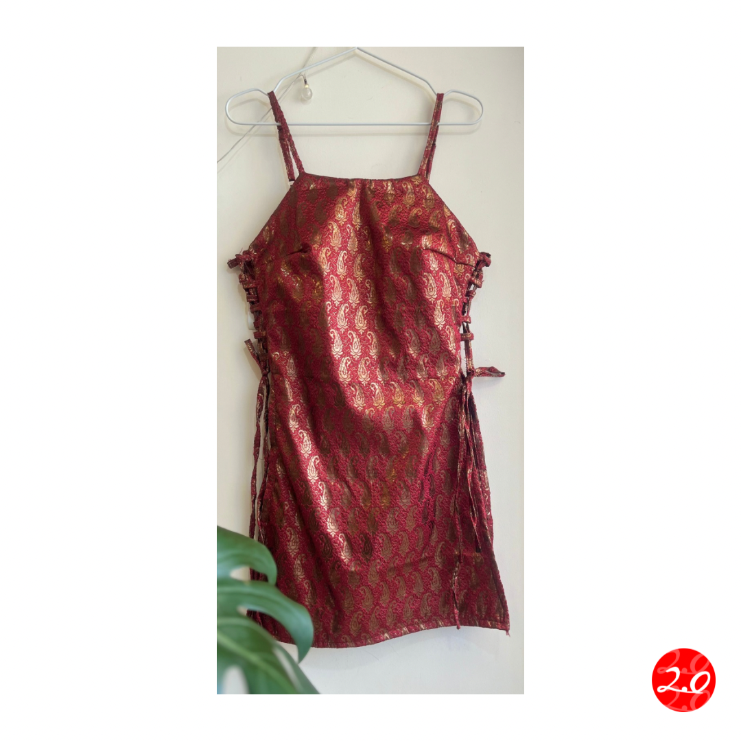 Rani Red Brocade Strap Kurti