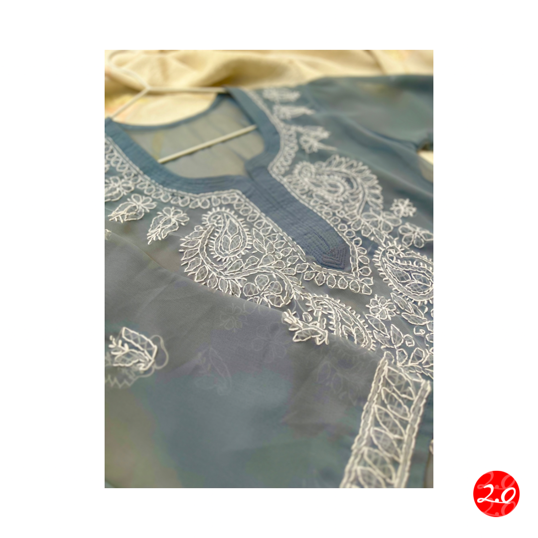Light grey Chikankari Kurti