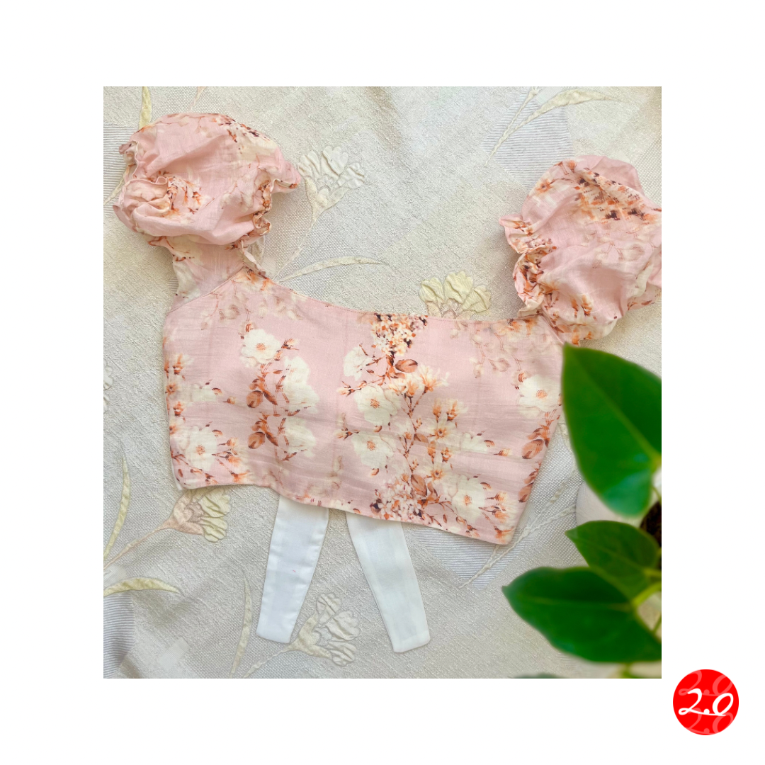 Pink Floral Puff sleeve Top
