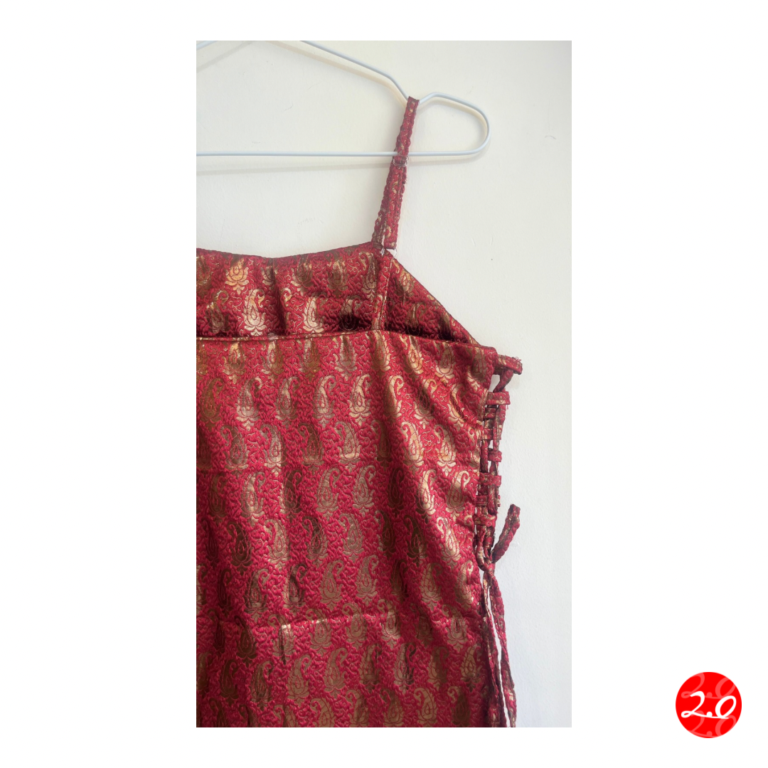 Rani Red Brocade Strap Kurti