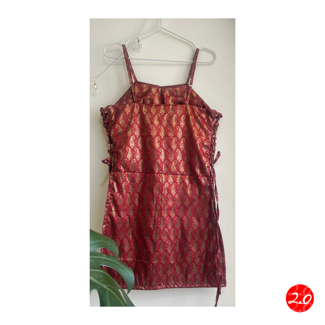 Rani Red Brocade Strap Kurti