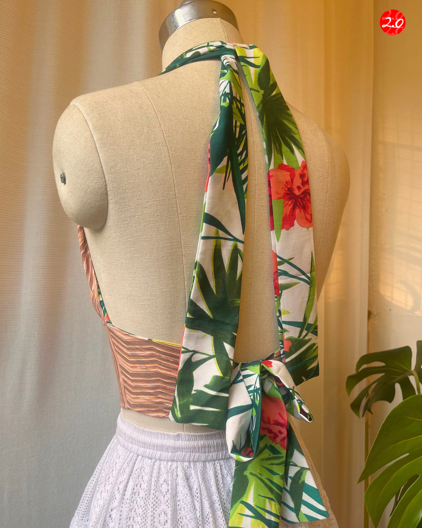 Tropical Striped Reversible Halter Top
