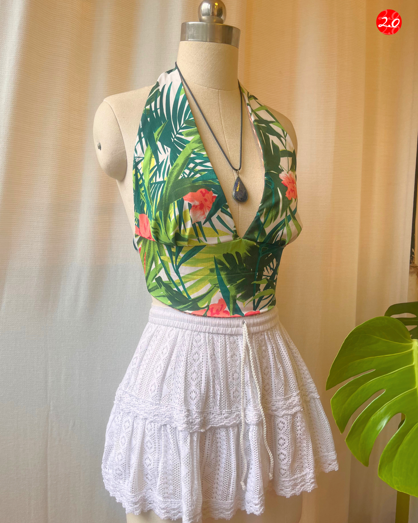 Tropical Striped Reversible Halter Top