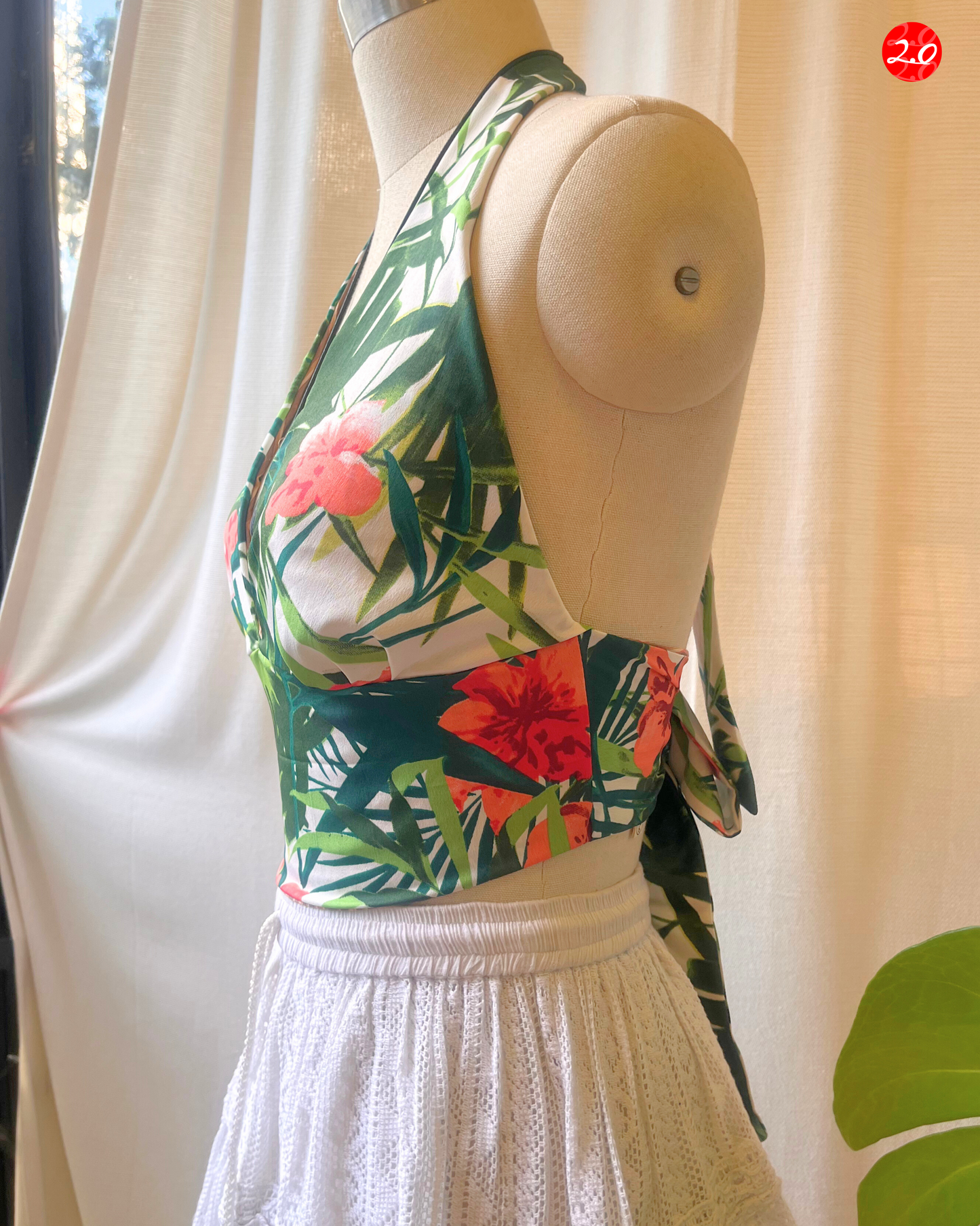 Tropical Striped Reversible Halter Top