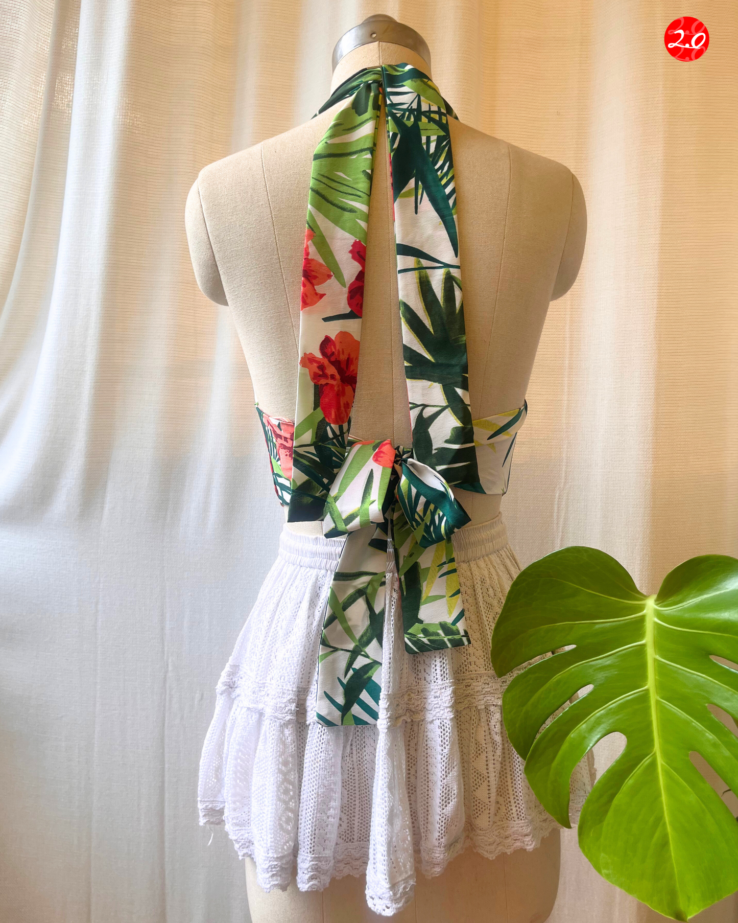 Tropical Striped Reversible Halter Top