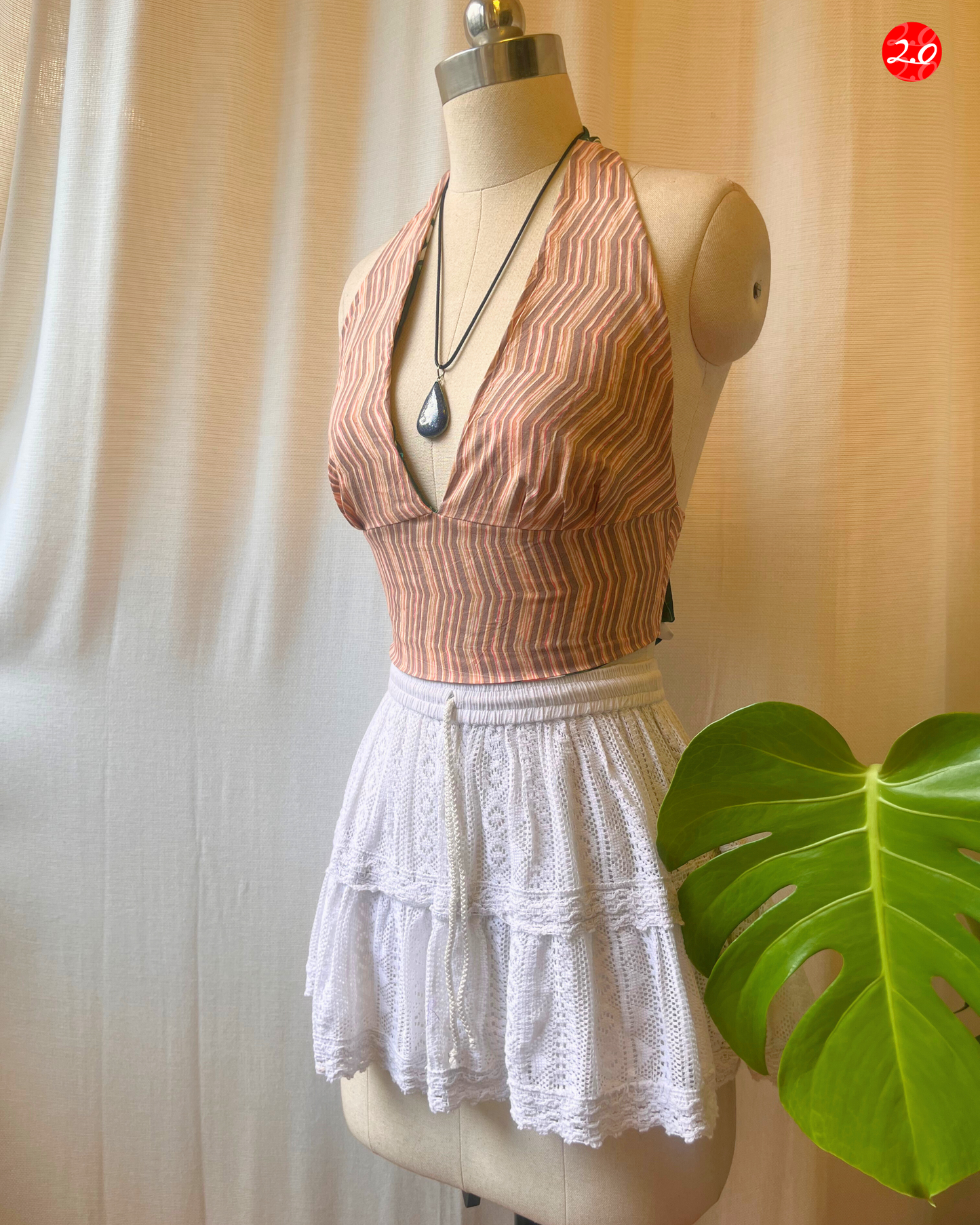 Tropical Striped Reversible Halter Top