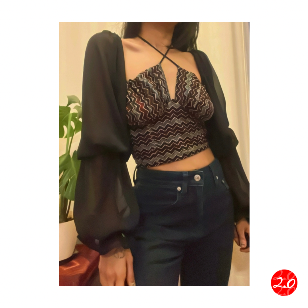 Black Chevron Milkmaid Top