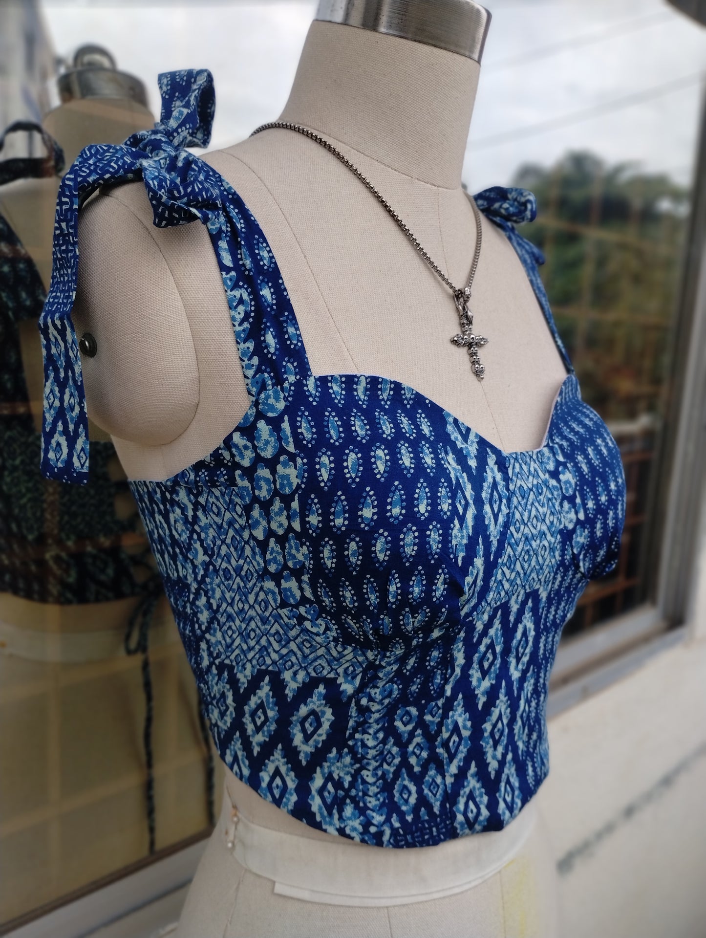 Indigo collage corset top