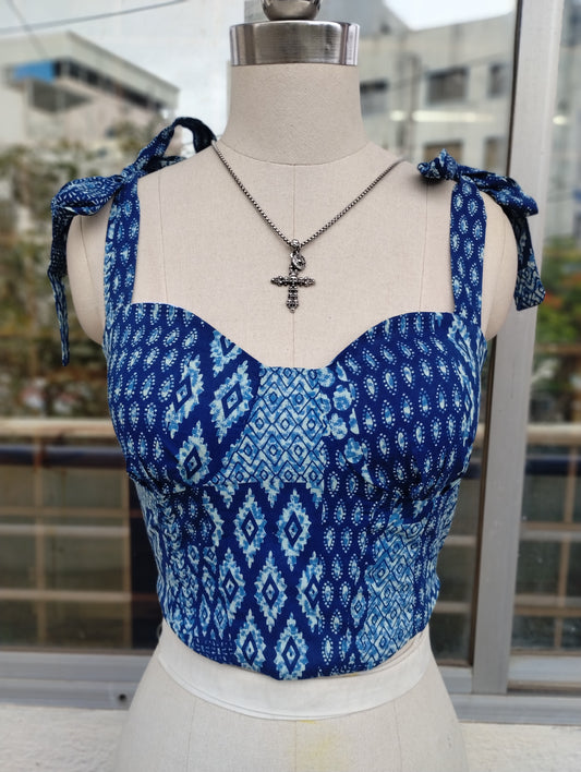 Indigo collage corset top