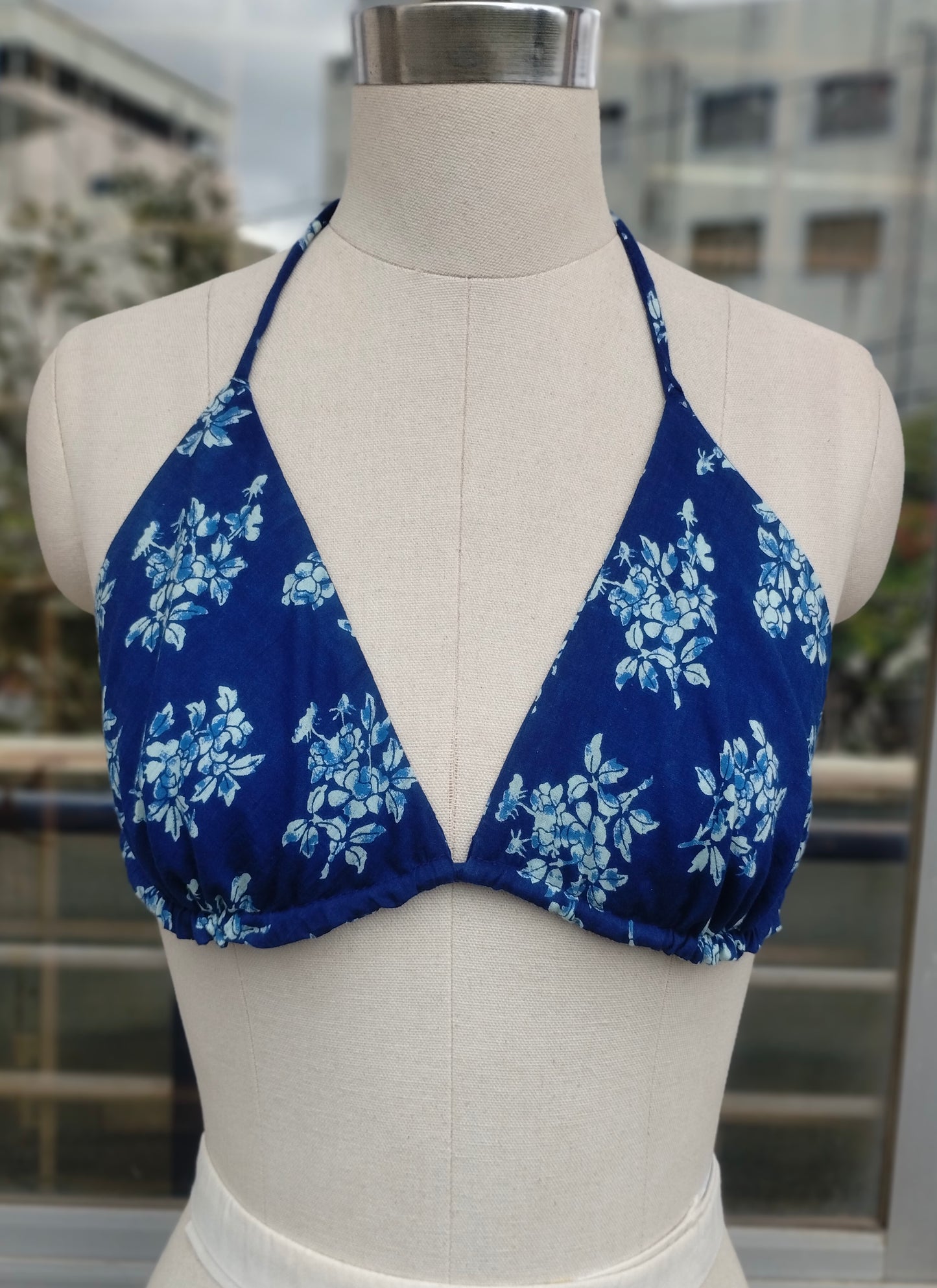 Indigo Floral combo: Crop shirt + Bikini Top