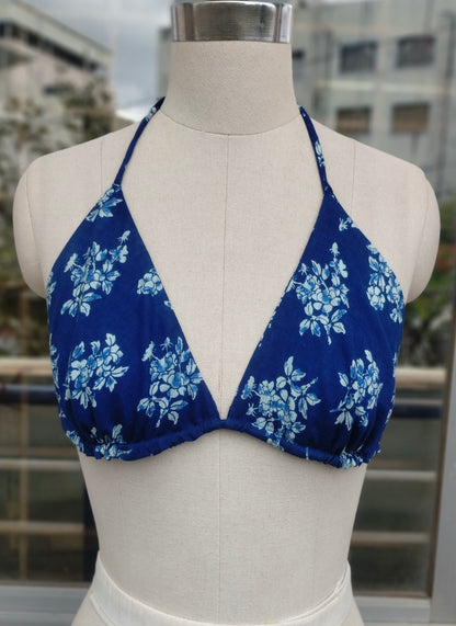 Indigo Floral combo: Crop shirt + Bikini Top