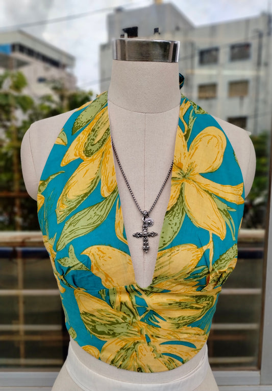 Tropical Bloom Crop Halter Top