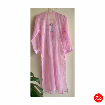 Pastel Pink Mirror Chikankari Kurti