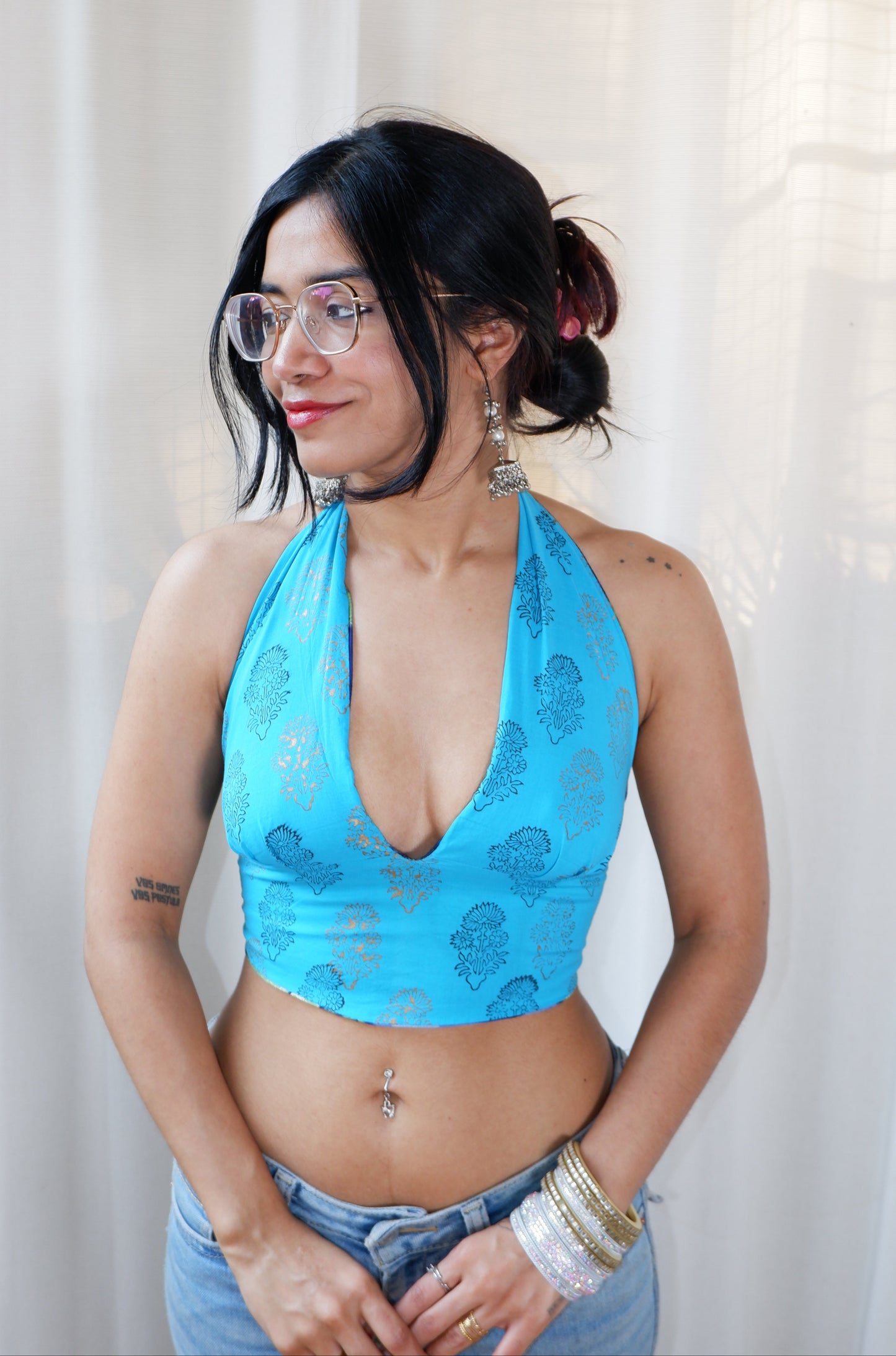 Blue Bloom Reversible Halter Top