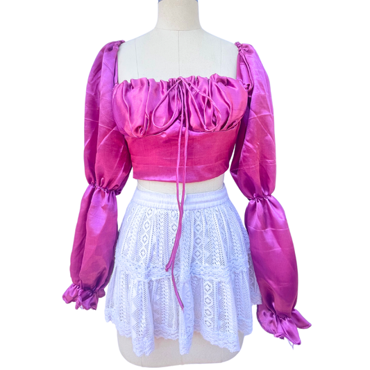 Pink Satin Milkmaid Top