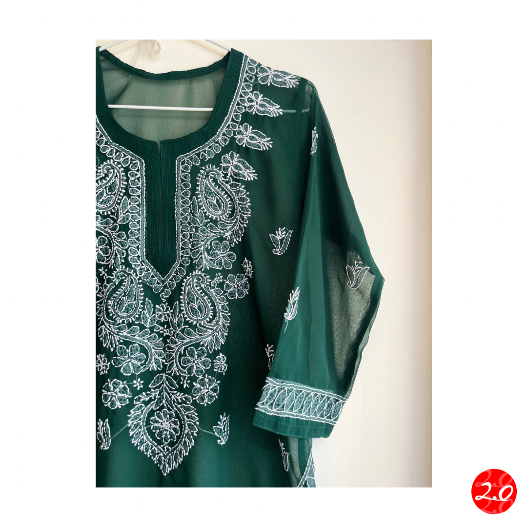 Bottle green Chikankari Kurti