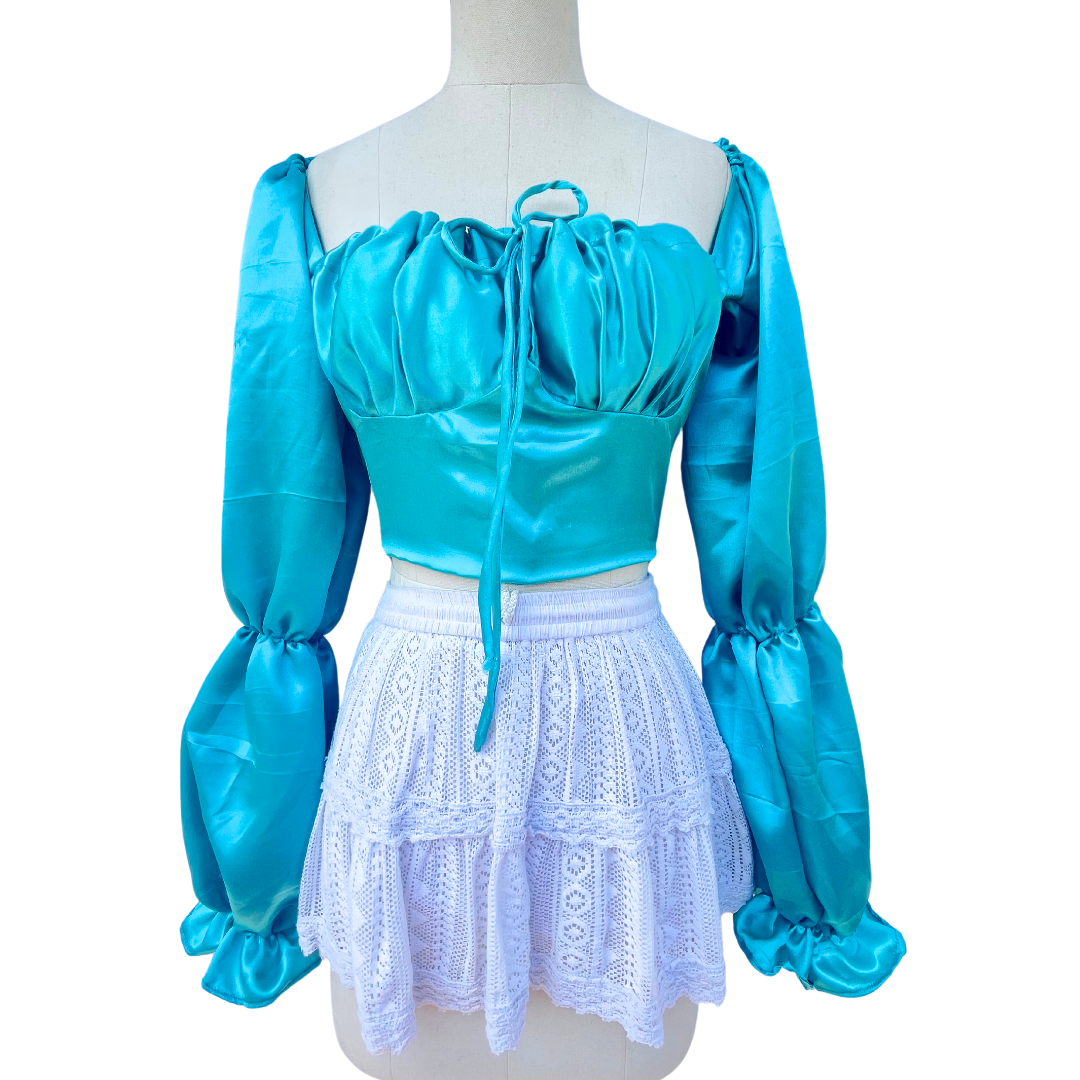 Turquoise Satin Milkmaid Top