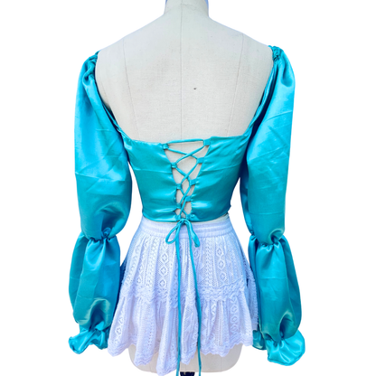 Turquoise Satin Milkmaid Top