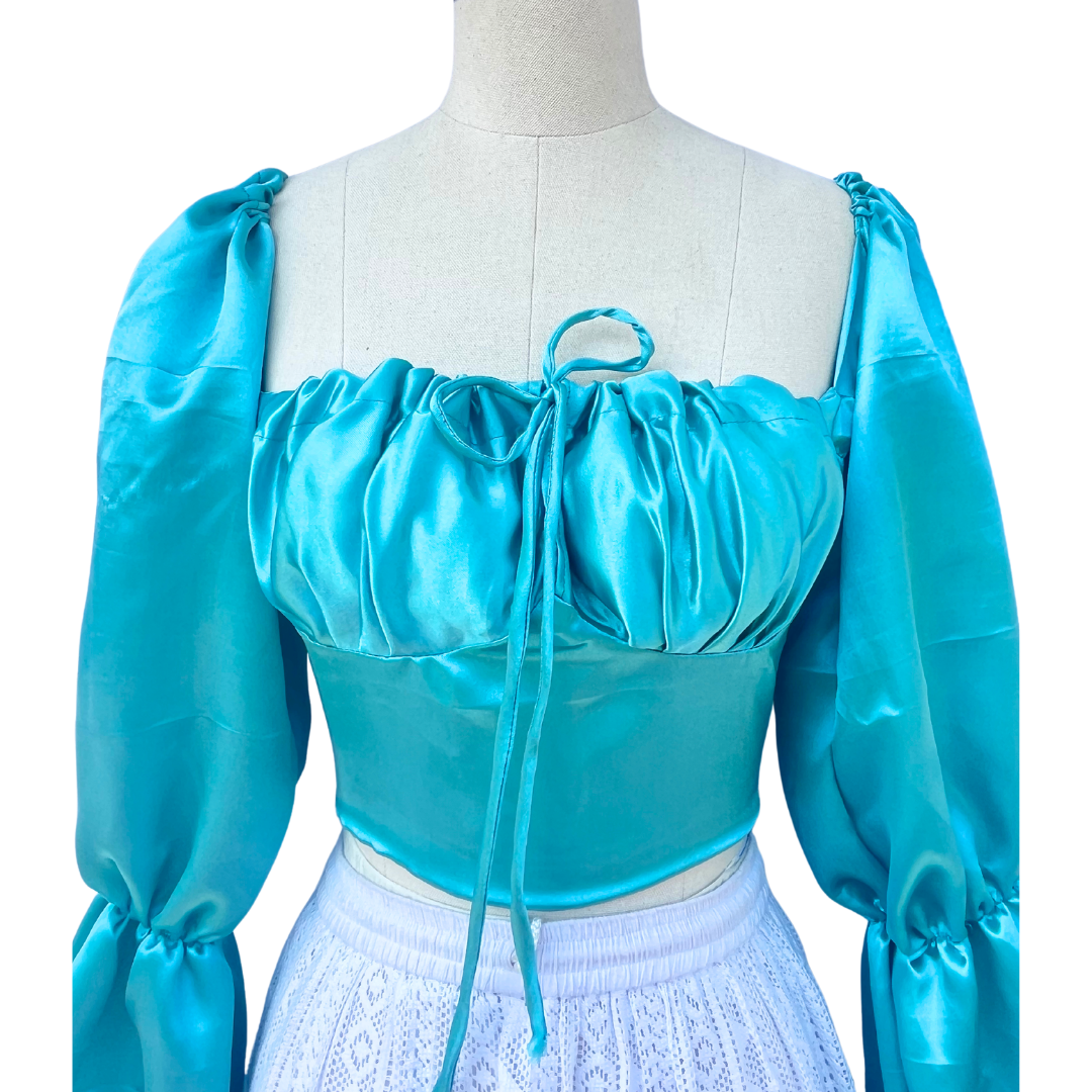 Turquoise Satin Milkmaid Top