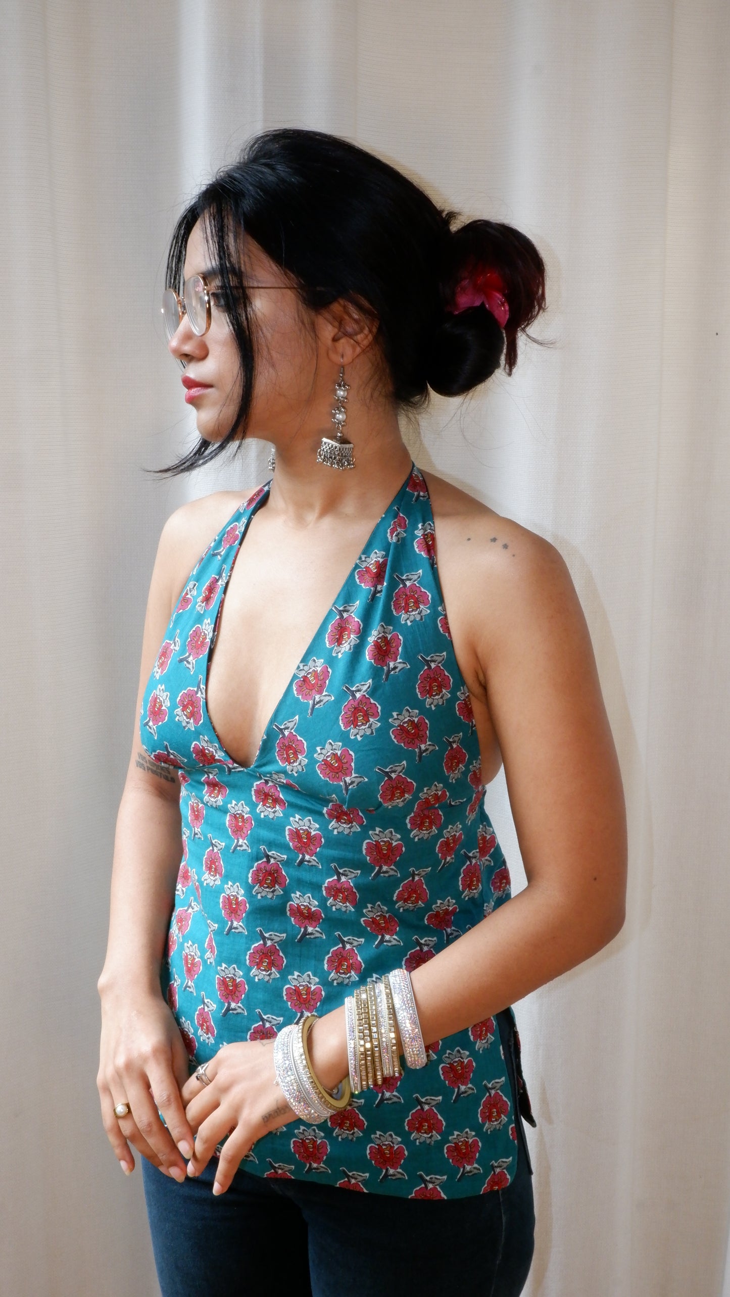 Moonlit Petals Y2K halter top