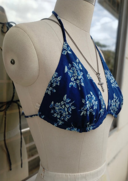 Indigo Floral combo: Crop shirt + Bikini Top