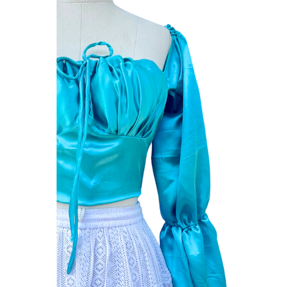 Turquoise Satin Milkmaid Top